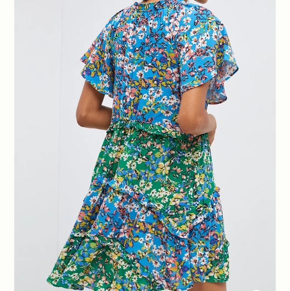 Anthropologie Robin Tiered red yellow floral mini sundress short sleeves Large - Picture 12 of 16